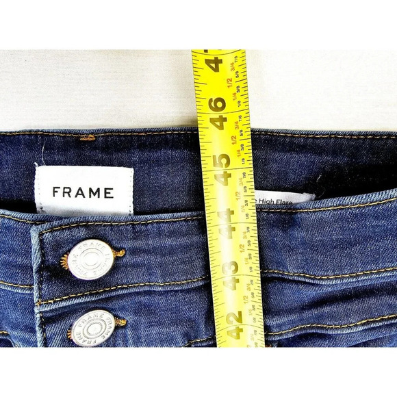 Frame Size 31X33 Womens Le High Flare 5 Pocket Embroidered Logo Blue Denim Jeans - Picture 11 of 12